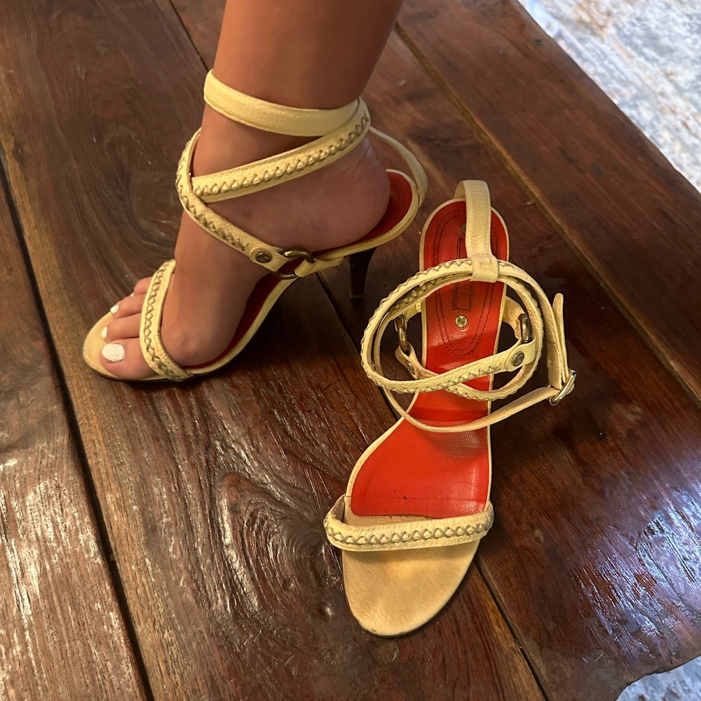 Celine cream colored strap heels